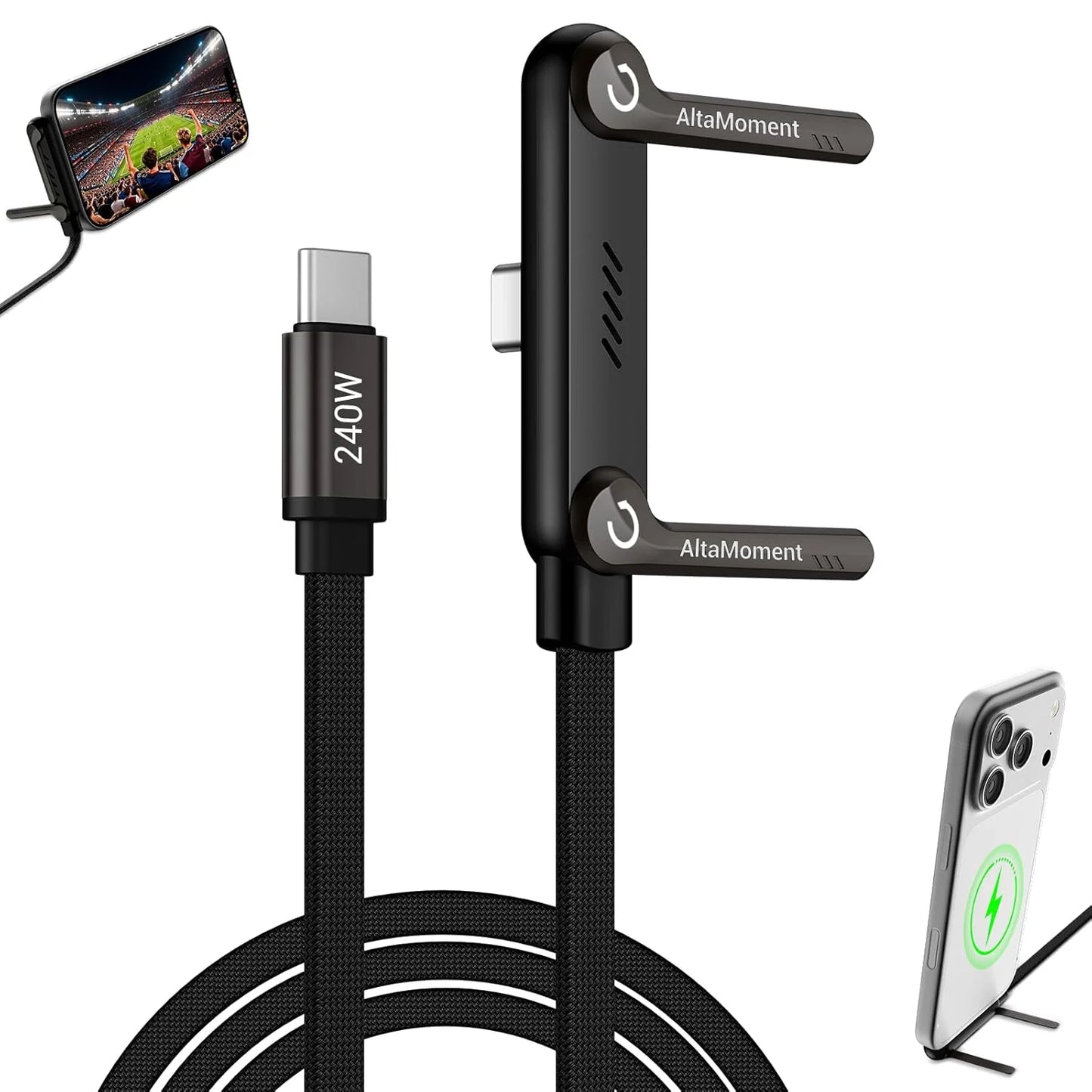 240W Type-C Fast Charging Cable with Foldable Phone Stand | USB-C Charging Cable