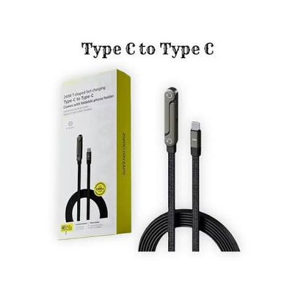 240W Type-C Fast Charging Cable with Foldable Phone Stand | USB-C Charging Cable